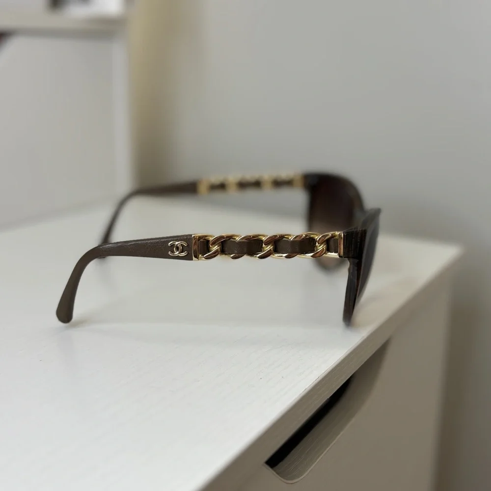 Chanel Brown Sunglasses with Gold Accents - Picture 3 of 4